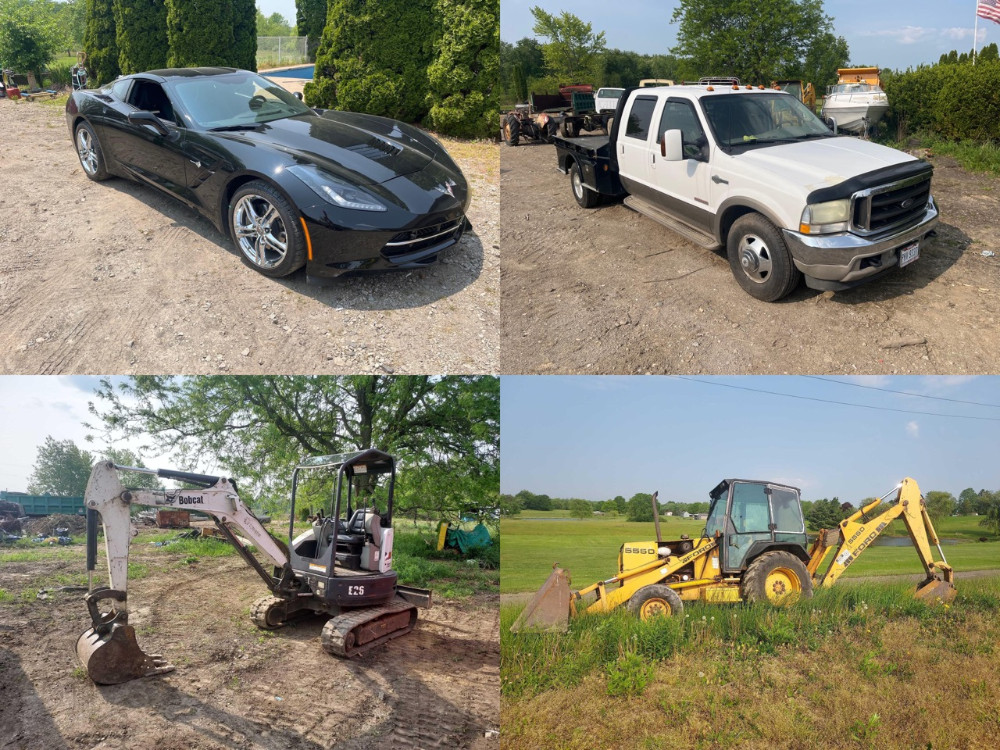'16 Chevy Corvette Bobcat Excavator ’03 Ford F350 Backhoe